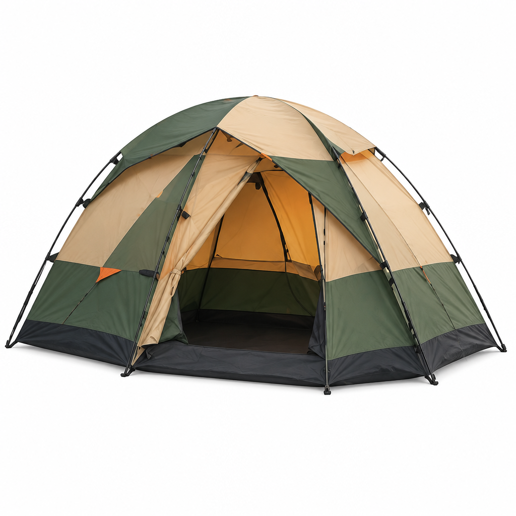 Reference-based tent illustration, front three-quarter angle on white