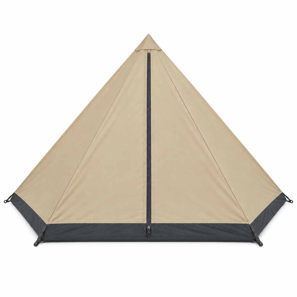 Sand pyramid tent concept, front view on white