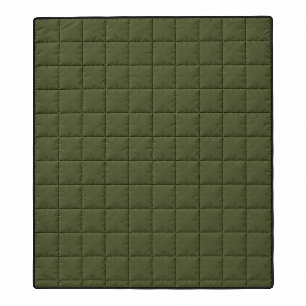 Olive camping blanket concept, front view