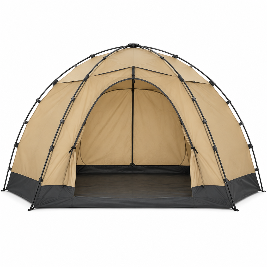 Reference-based dome tent illustration, front view on white