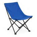 Blue sling chair concept, three-quarter angle on white