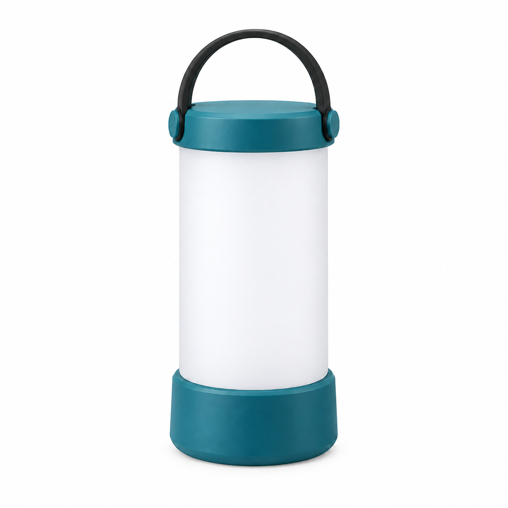 Teal cylinder lantern concept, rear view
