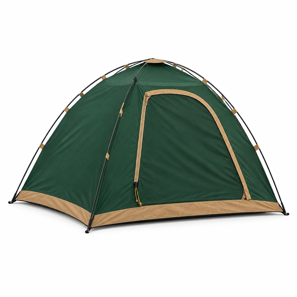 Forest-green dome tent side view on white