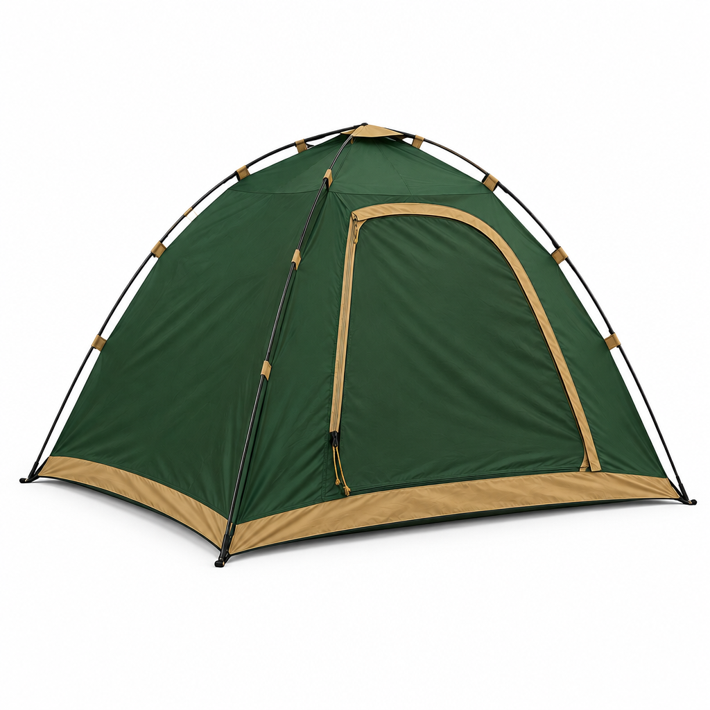Forest-green dome tent rear angle on white