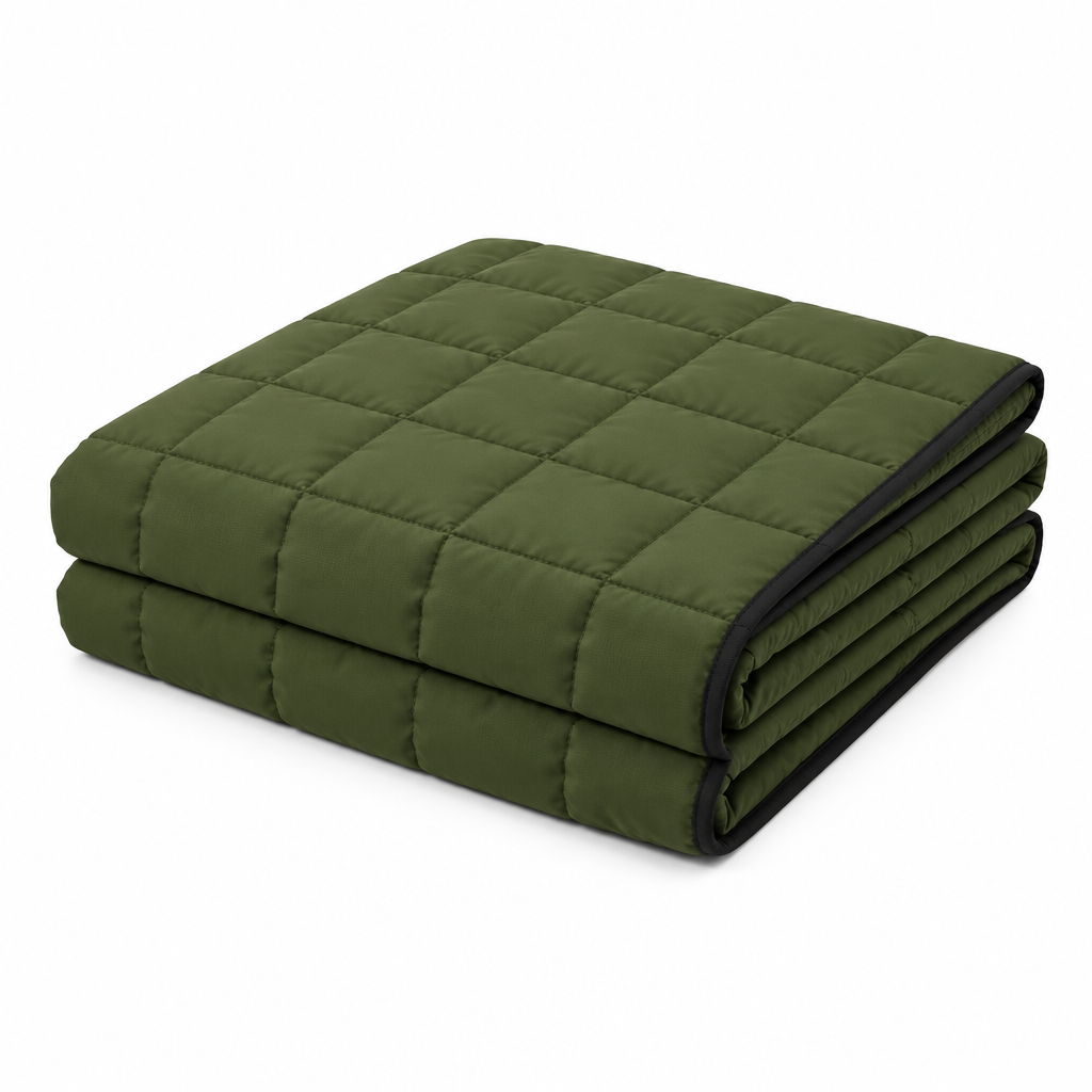 Olive camping blanket concept, folded view