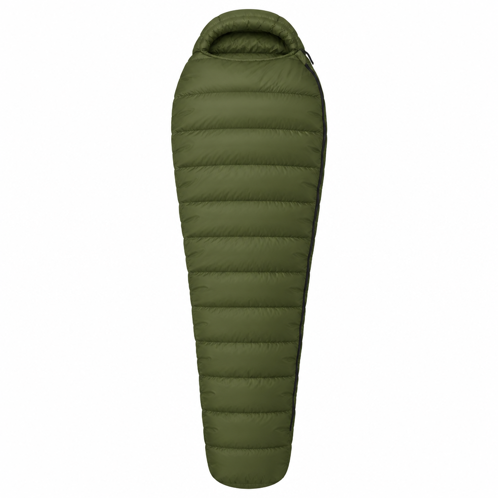 Olive sleeping bag concept, front view