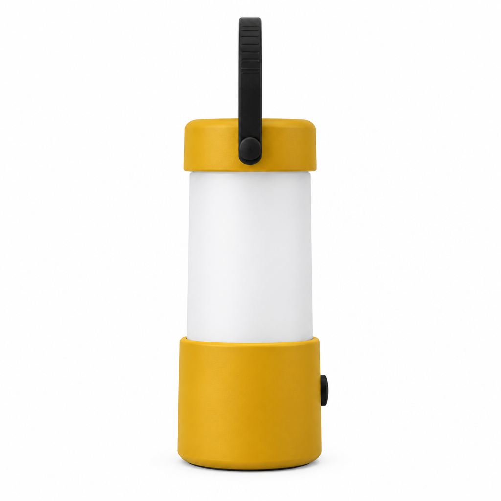 Yellow camping lantern concept, side view
