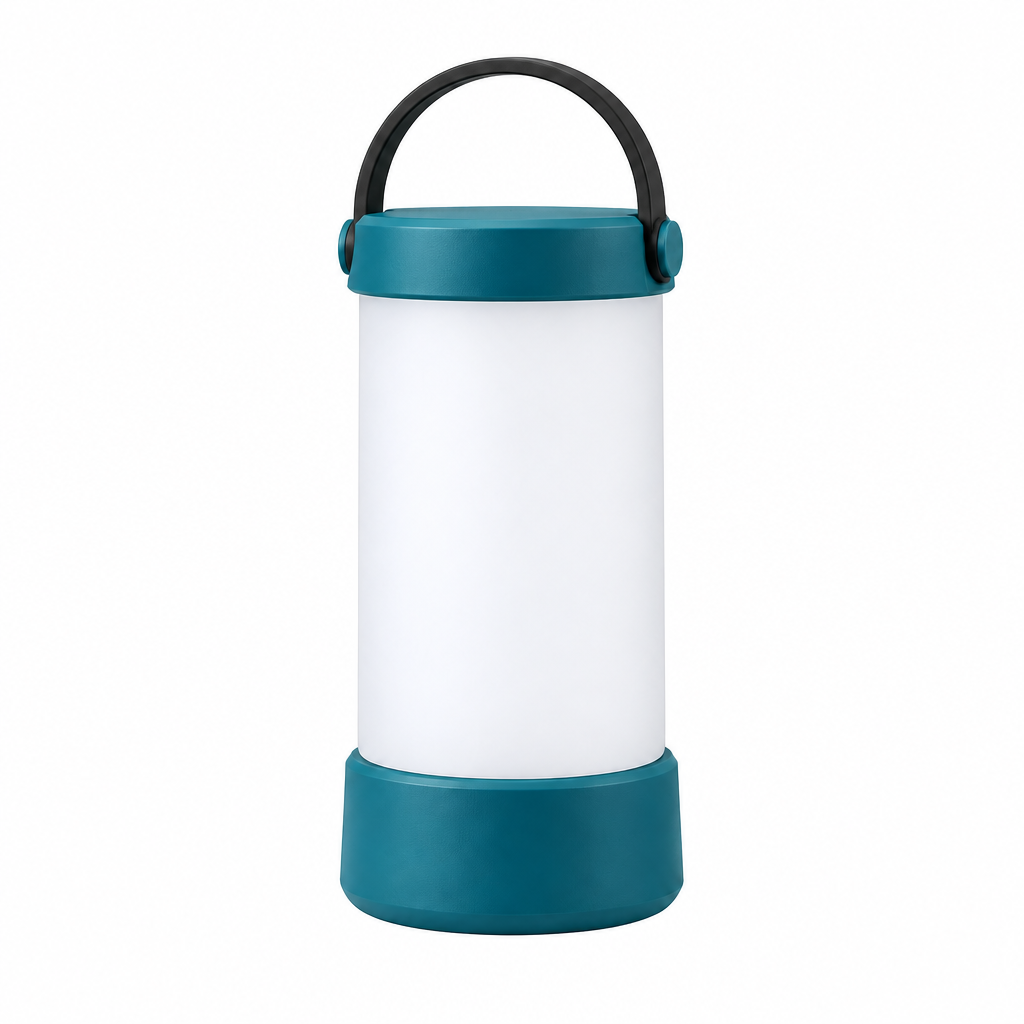 Teal cylinder lantern concept, side view