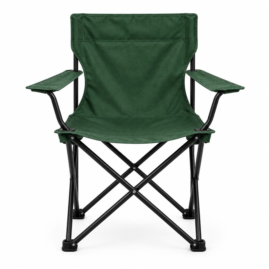 Forest-green folding camp chair front view on white background