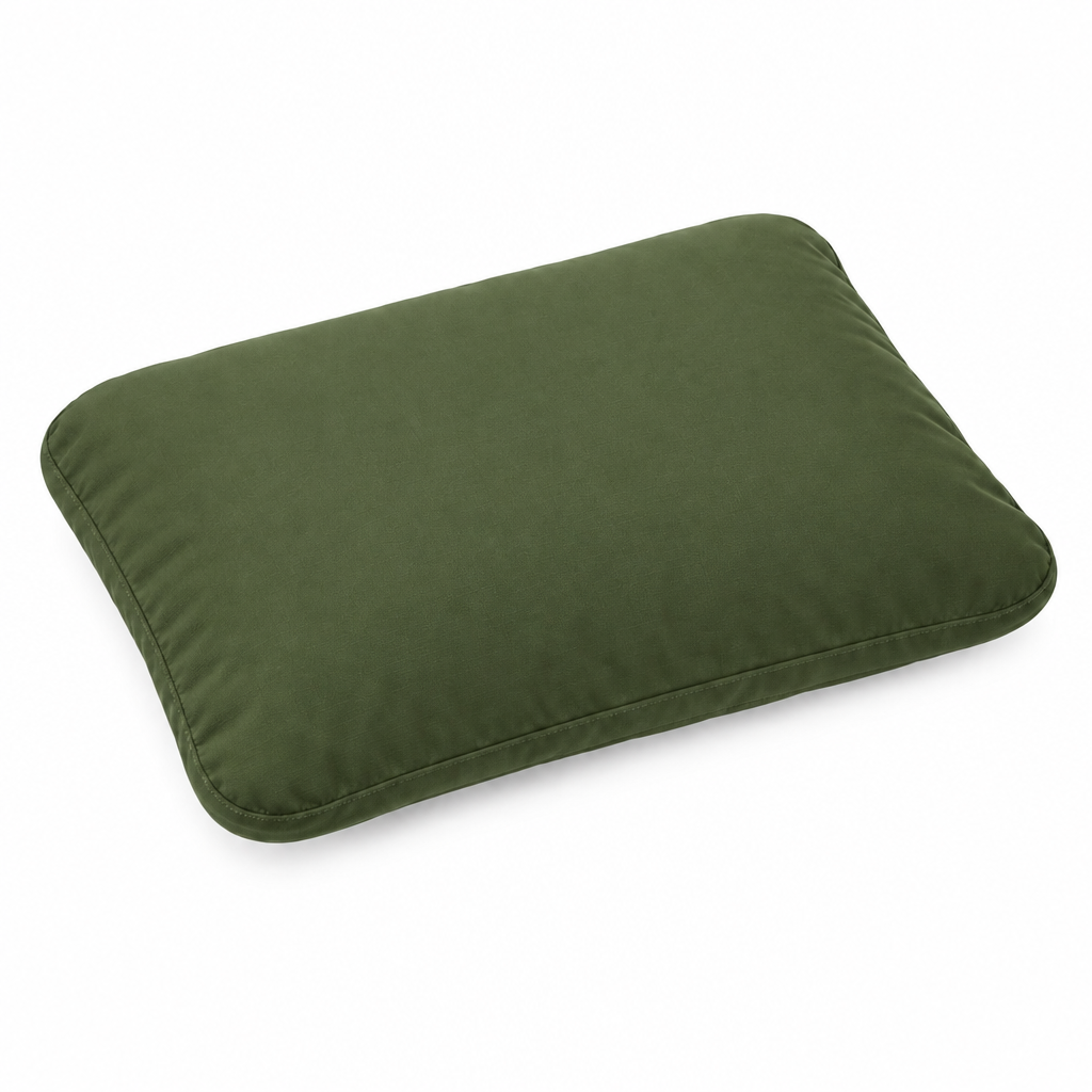 Olive camping pillow concept, back view