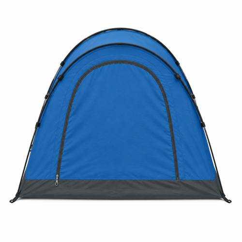 Blue tunnel tent concept, front angle on white