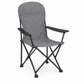 Grey high-back chair concept, three-quarter view on white