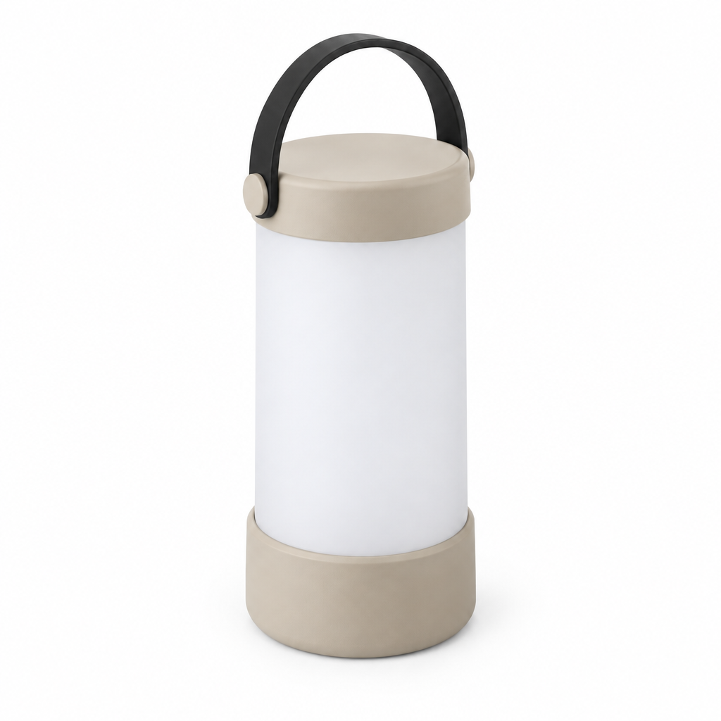 Sand cylinder lantern concept, opposite angle on white