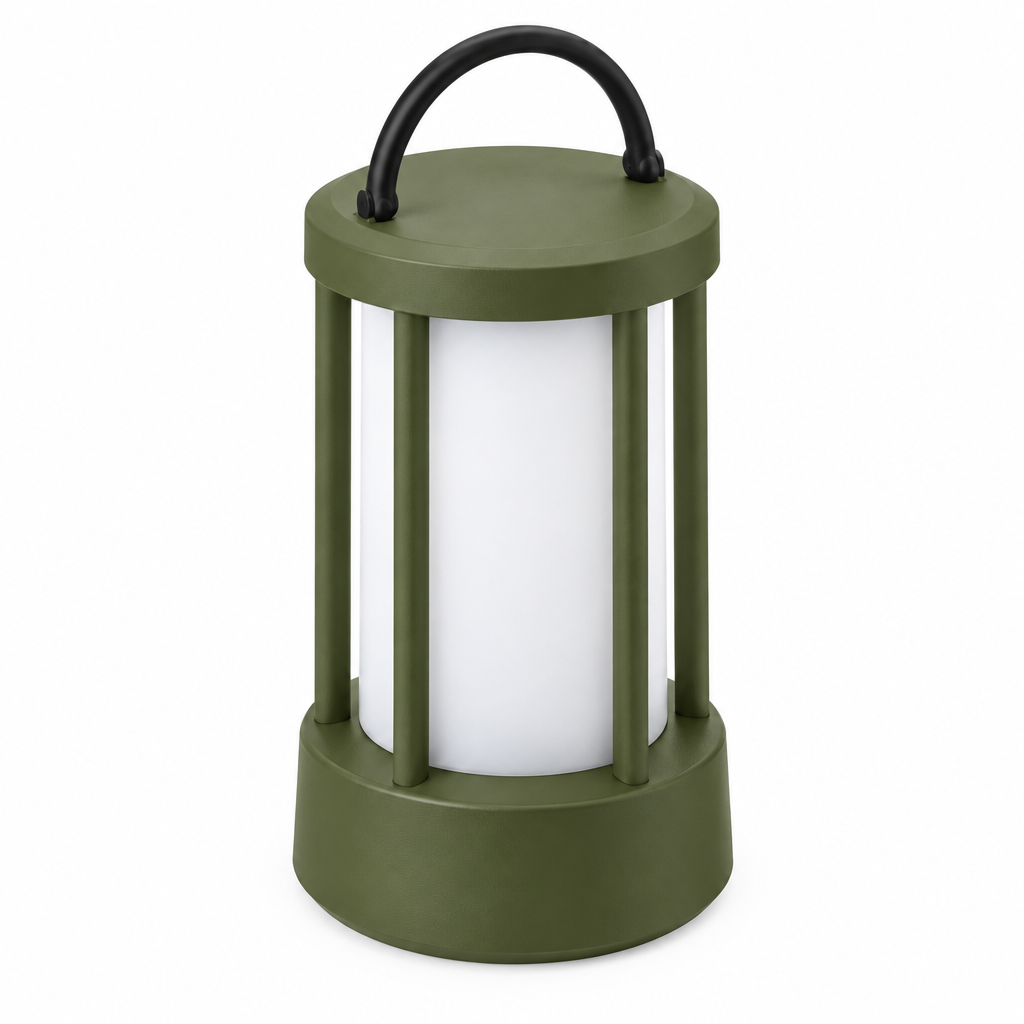 Green cage lantern concept, opposite angle on white