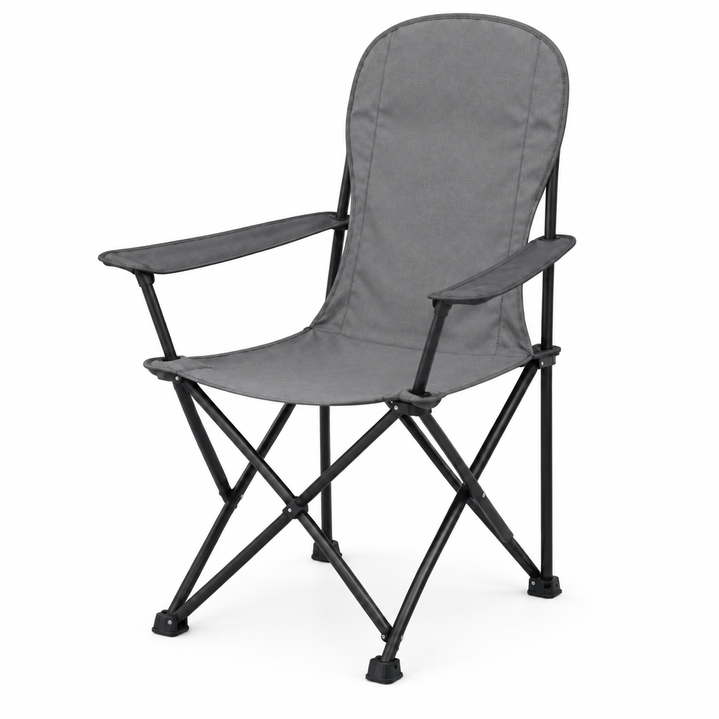 Grey high-back chair concept, opposite view on white
