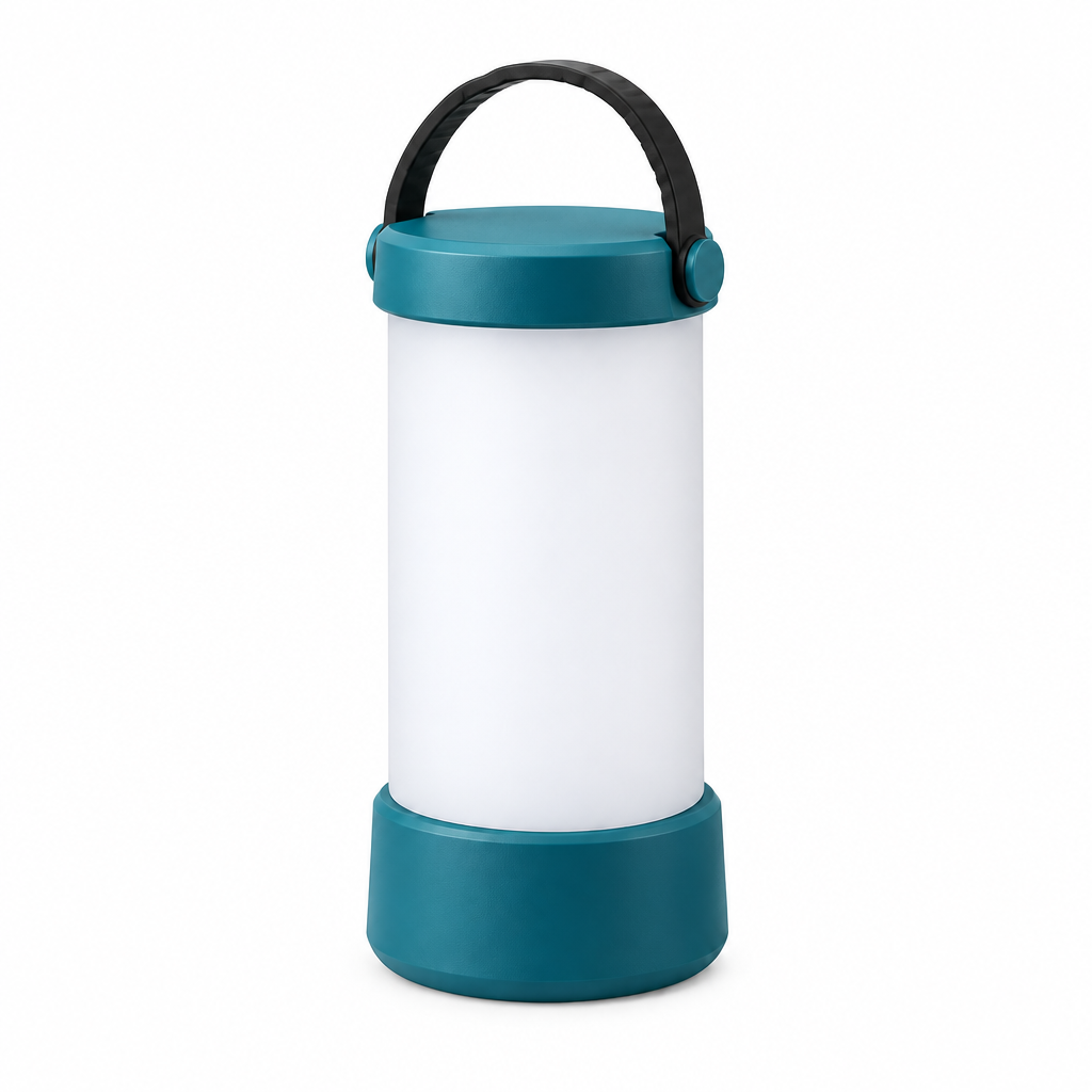 Teal cylinder lantern concept, angled view