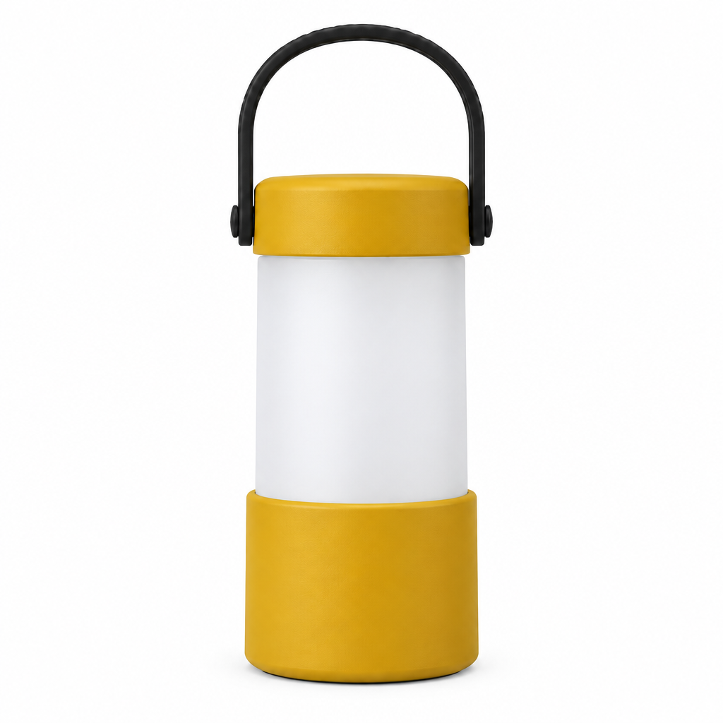 Yellow camping lantern concept, back view