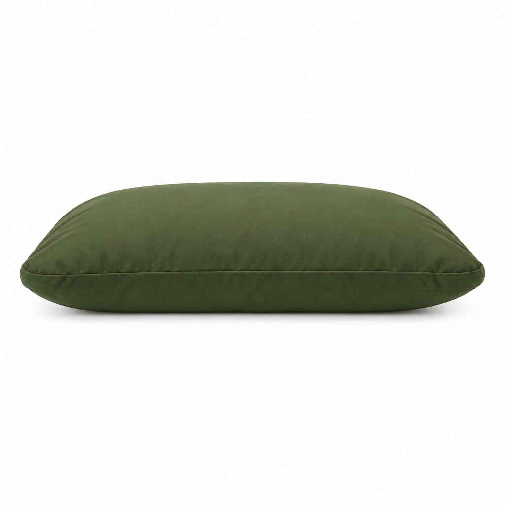 Olive camping pillow concept, side view