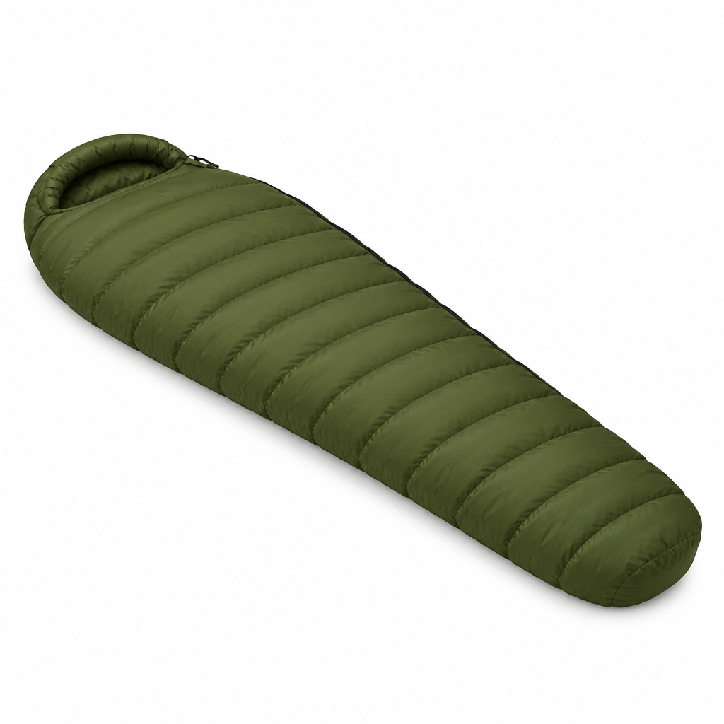 Olive sleeping bag concept, side view