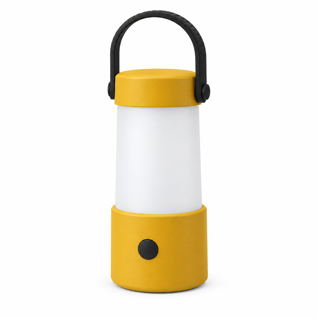 Yellow camping lantern concept, angled view