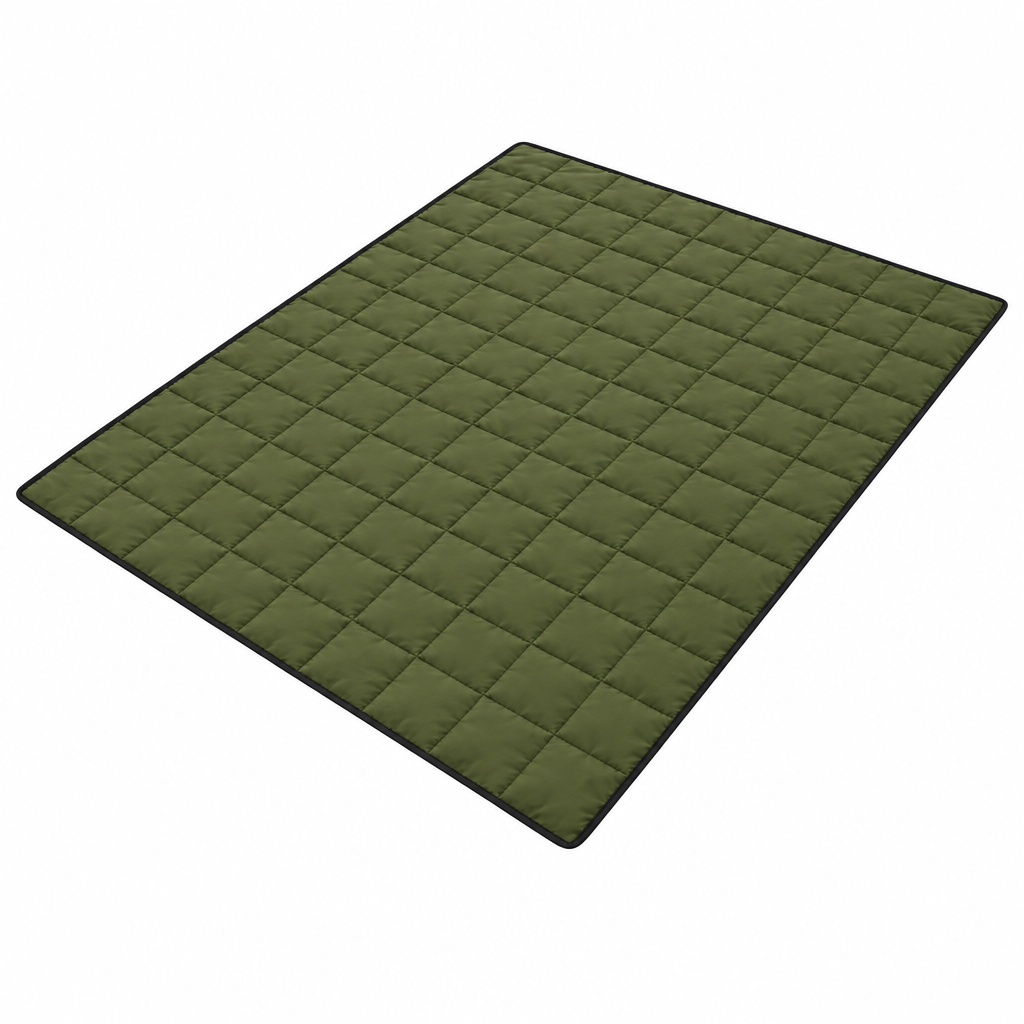 Olive camping blanket concept, angled view