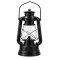 Black camping lantern concept, three-quarter view on white