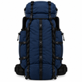 Navy trekking-style camping backpack concept, front view