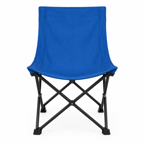 Blue sling chair concept, front angle on white