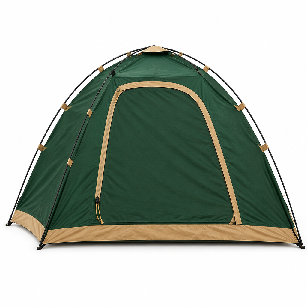Forest-green dome tent front view on white