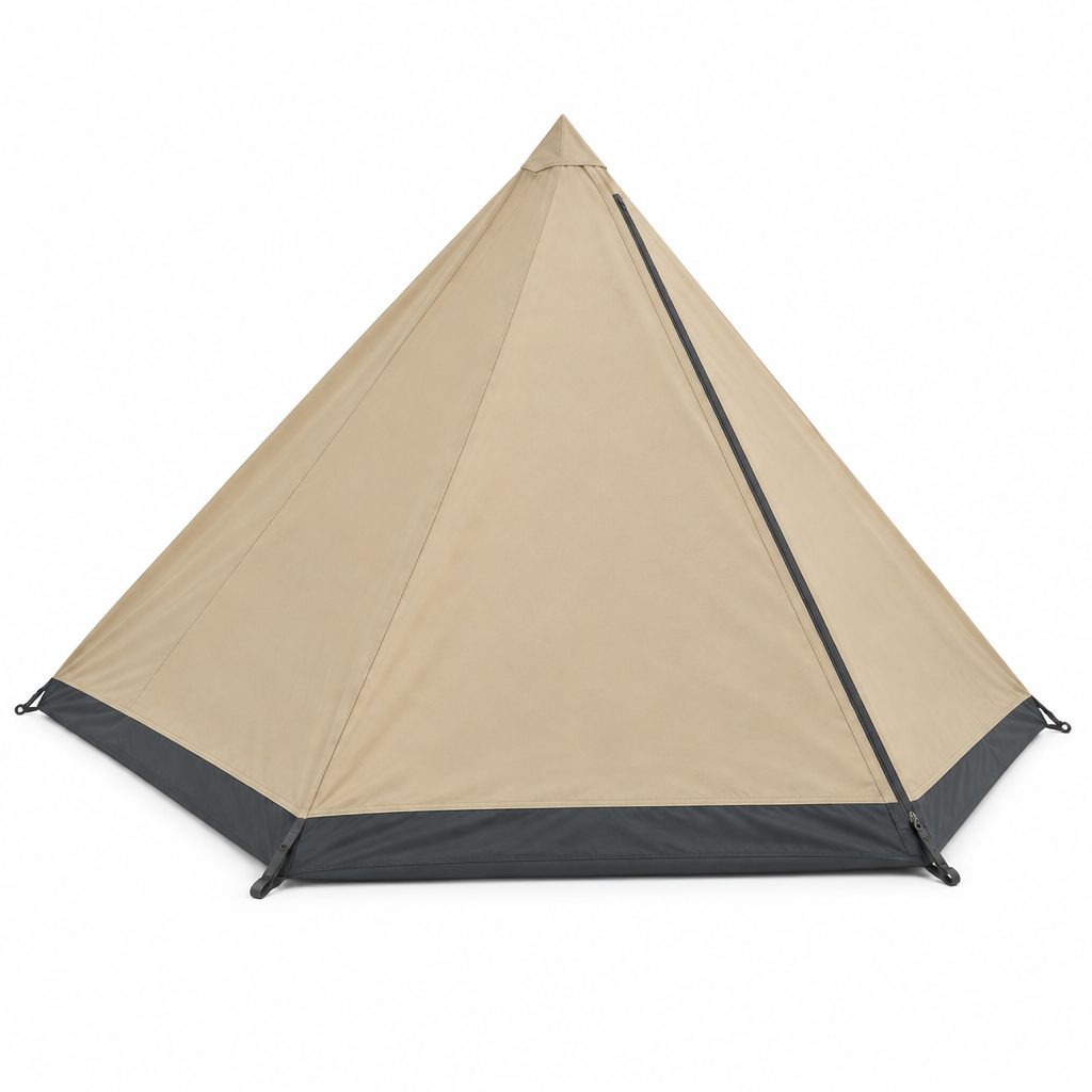 Sand pyramid tent concept, side view on white
