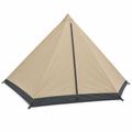 Sand pyramid tent concept, front three-quarter view on white