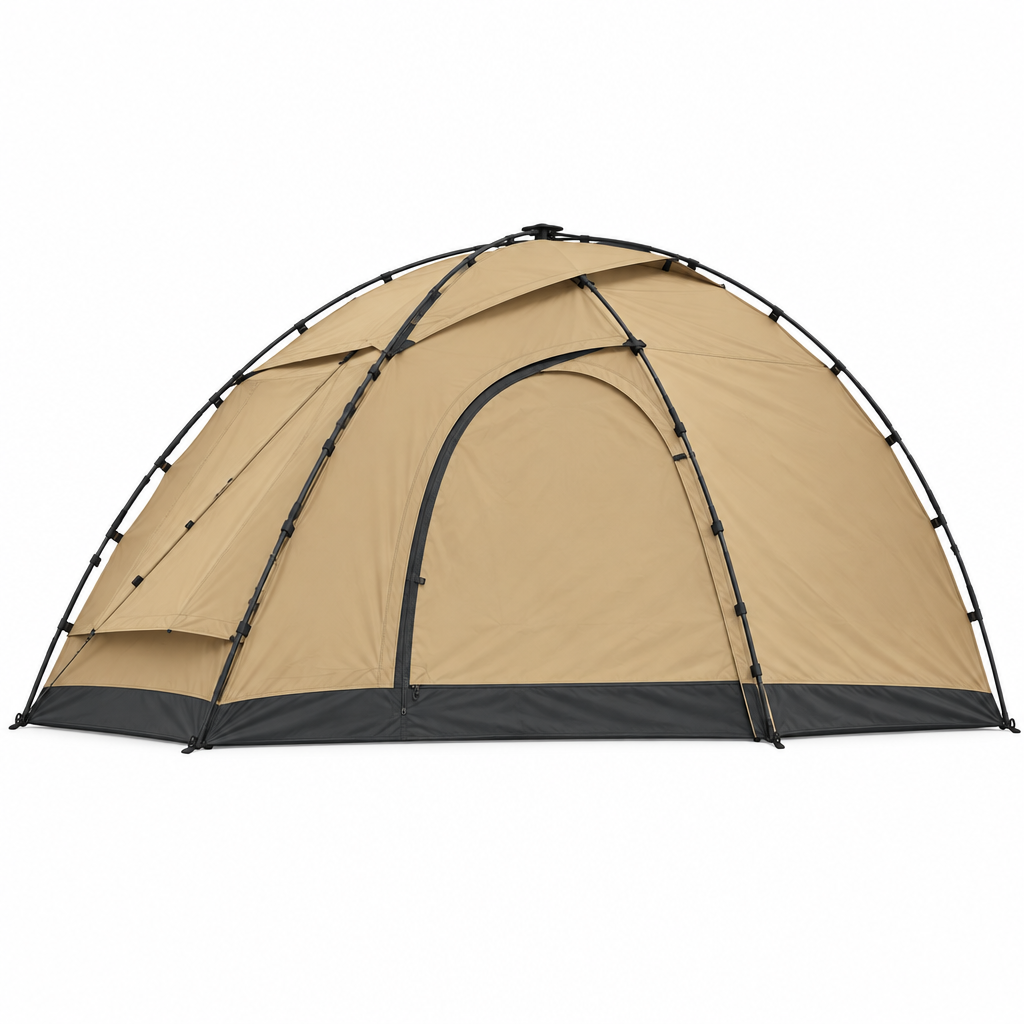 Reference-based dome tent illustration, left side view on white