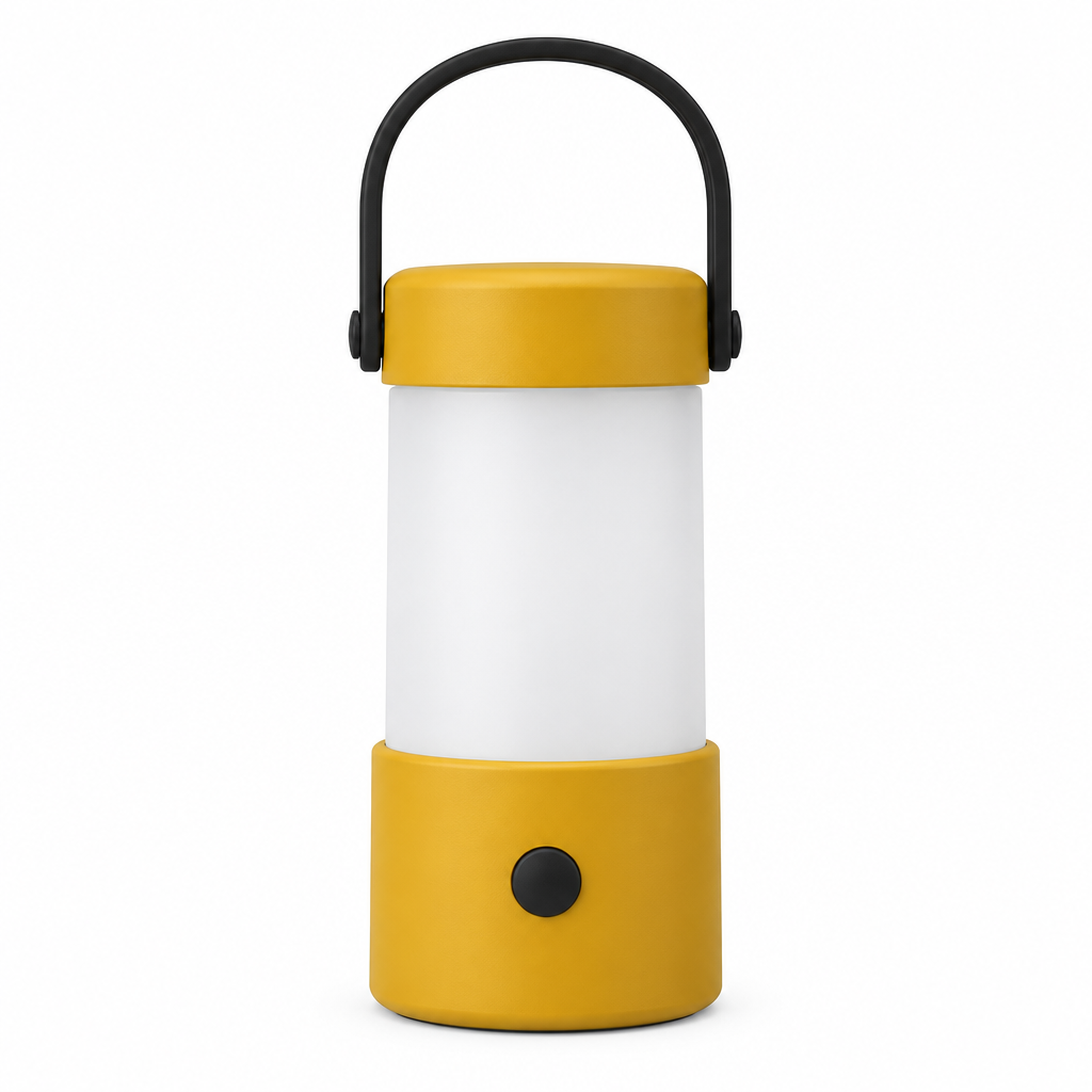 Yellow camping lantern concept, front view