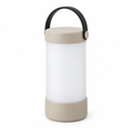Sand cylinder lantern concept, three-quarter view on white